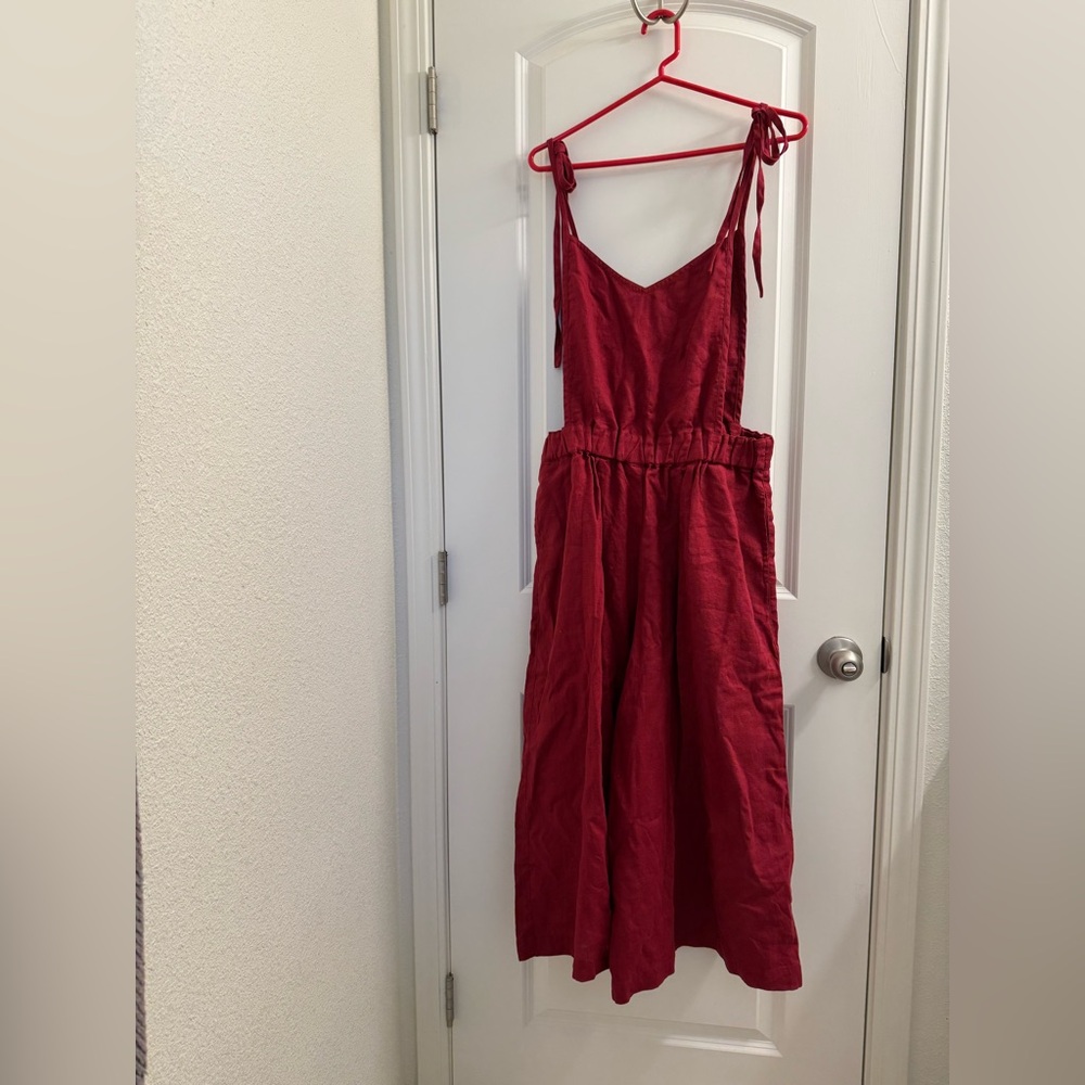 Not Perfect Linen NPL Paris wide leg linen pinafore jumpsuit Red Wine size M/L